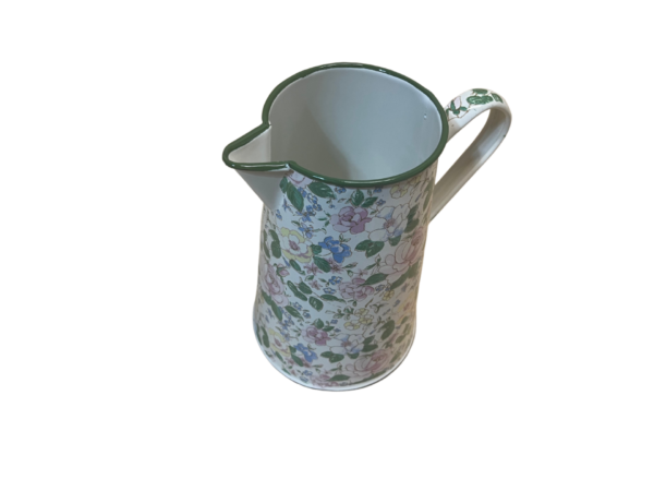 Smaltovaná kanvica vzore kvetov z boku