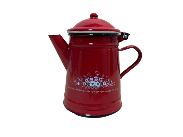 Smaltovaný čajník červený so vzorom zatvorený