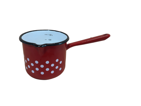 Smaltovaný hrnček s rukoväťou červený