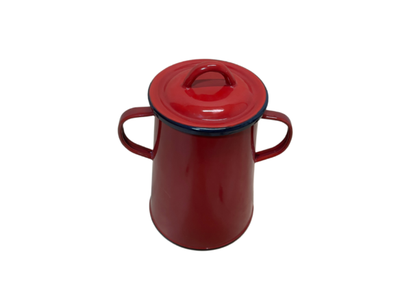 Smaltovaná nádoba na masť v červenej farbe zatvorená