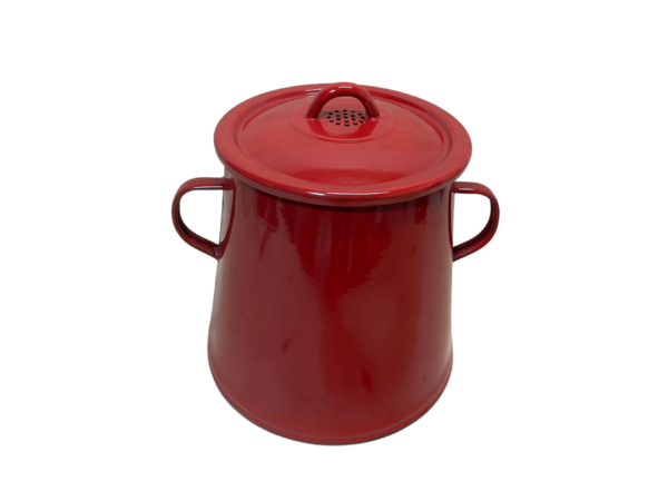Smaltovaná nádoba na masť v červenej farbe zatvorená