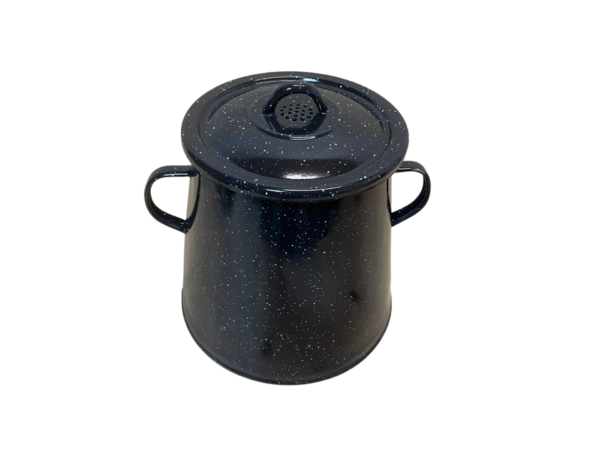 Smaltovaná nádoba na masť v čiernej farbe zatvorená a objeme 5 litrov