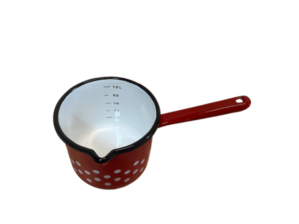 Smaltovaný hrnček s rukoväťou červený