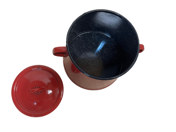 Smaltovaná nádoba na masť v červenej farbe otvorená 5 litrov